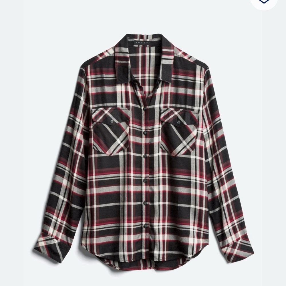 Plaid Button-Up Shirt - Black, burgundy